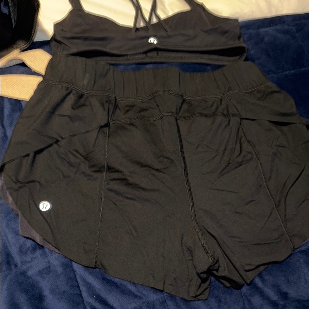 Lululemon Athletica Black Strappy Top and Shorts Set